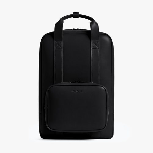 Carbon Black (Vegan Leather) | Front view of Metro Backpack Carbon Black