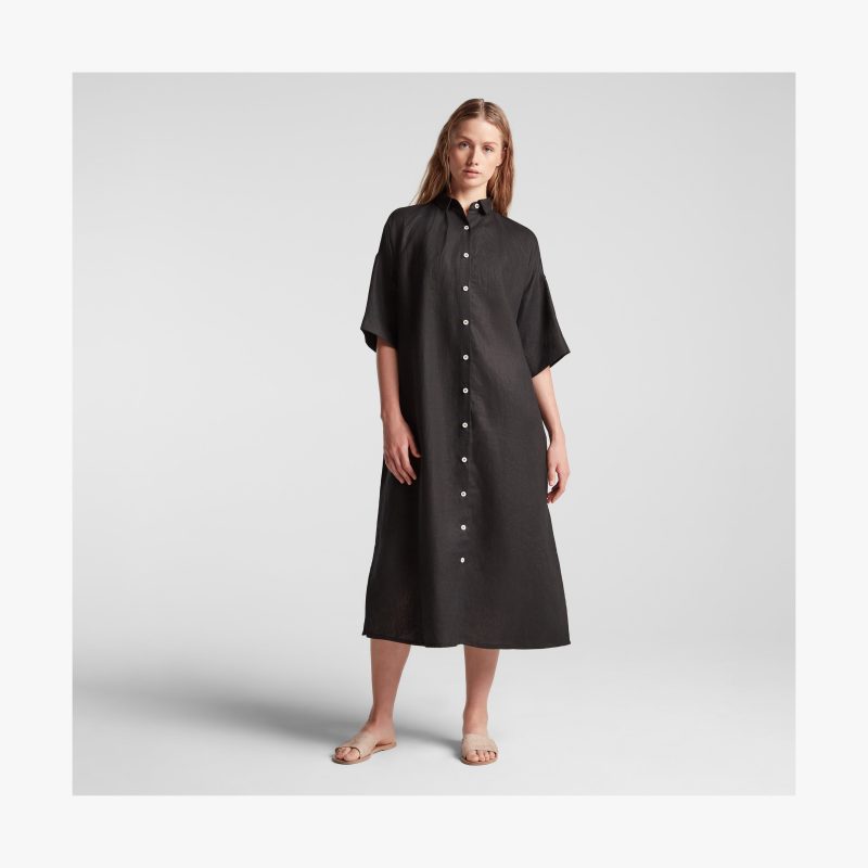 Everywear Algarve Shirt Dress Black 1 Front View