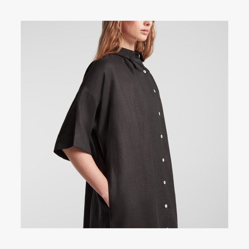 Everywear Algarve Shirt Dress Black 6 Side View Close Up 1