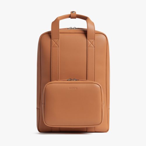 Saddle Tan (Vegan Leather) | Front view of Metro Backpack Saddle Tan