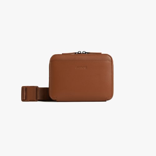 Mahogany (Vegan Leather) | Belt front view of Metro Belt Bag in Mahogany