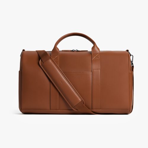 Mahogany (Vegan Leather) | Front view of Metro Carry-All Duffel in Mahogany