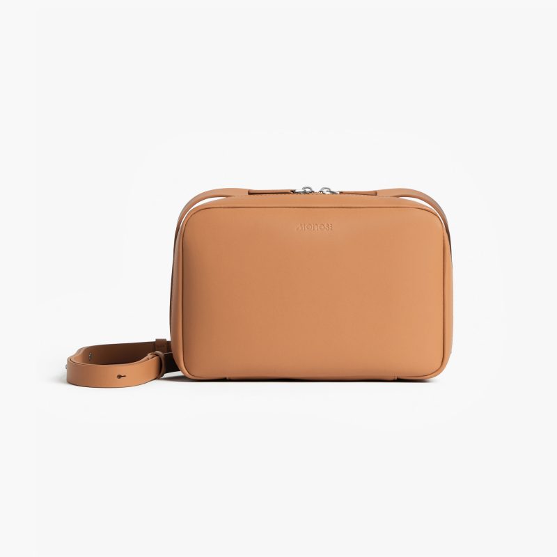 Saddle Tan (Vegan Leather) | Front view of Metro Crossbody Saddle Tan