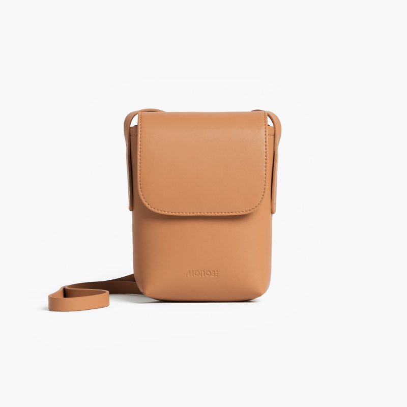 Saddle Tan (Vegan Leather) | Front view of Metro Mini Crossbody Saddle Tan