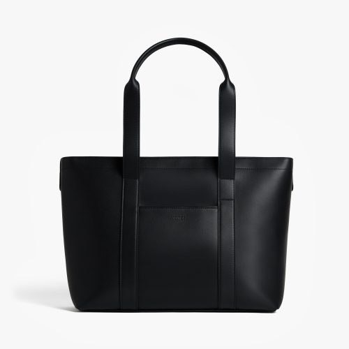 Carbon Black (Vegan Leather) | Front view of Metro Tote Carbon Black