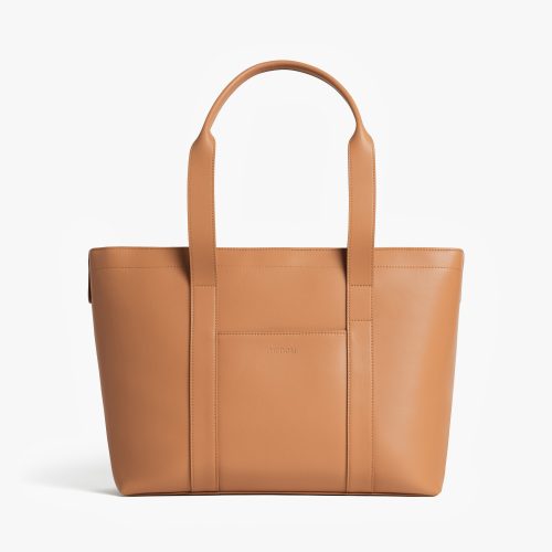 Saddle Tan (Vegan Leather) | Front view of Metro Tote Saddle Tan