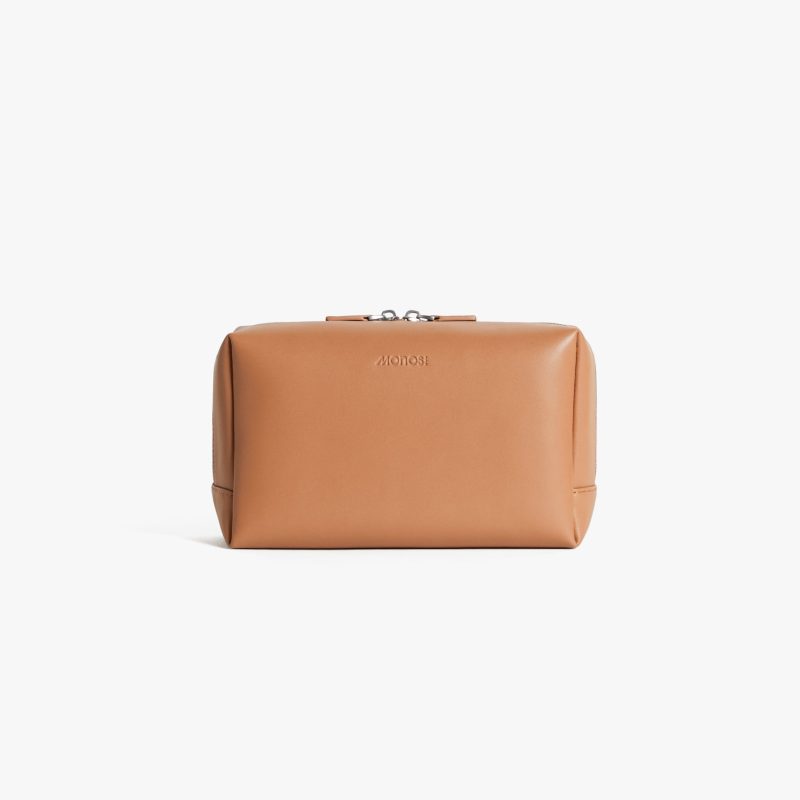 Large / Saddle Tan (Vegan Leather) Cart | Front view of Metro Toiletry Case Large in Saddle Tan