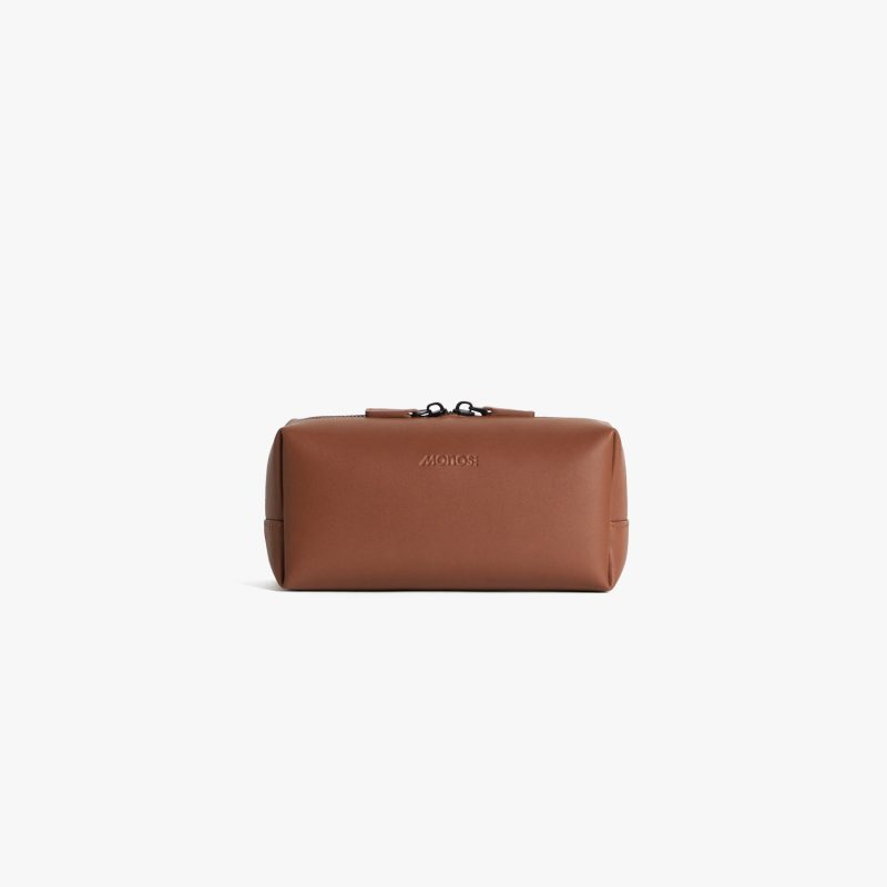 Small / Mahogany (Vegan Leather) Cart | Front view of Metro Toiletry Case Small in Mahogany